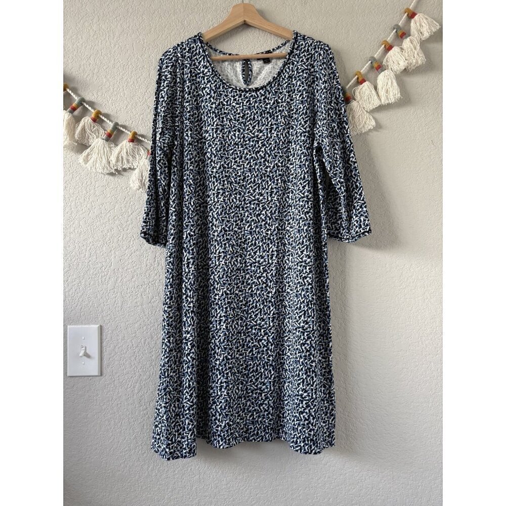 J.jill Missy Printed Half Sleeve Blue Jersey Knit Aline Dress Modest Relaxed L